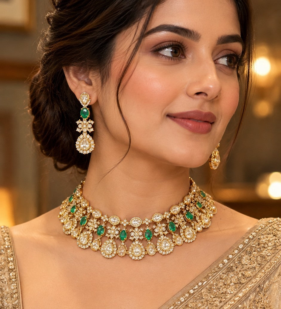 Emerald Green Kundan Bridal Choker Set