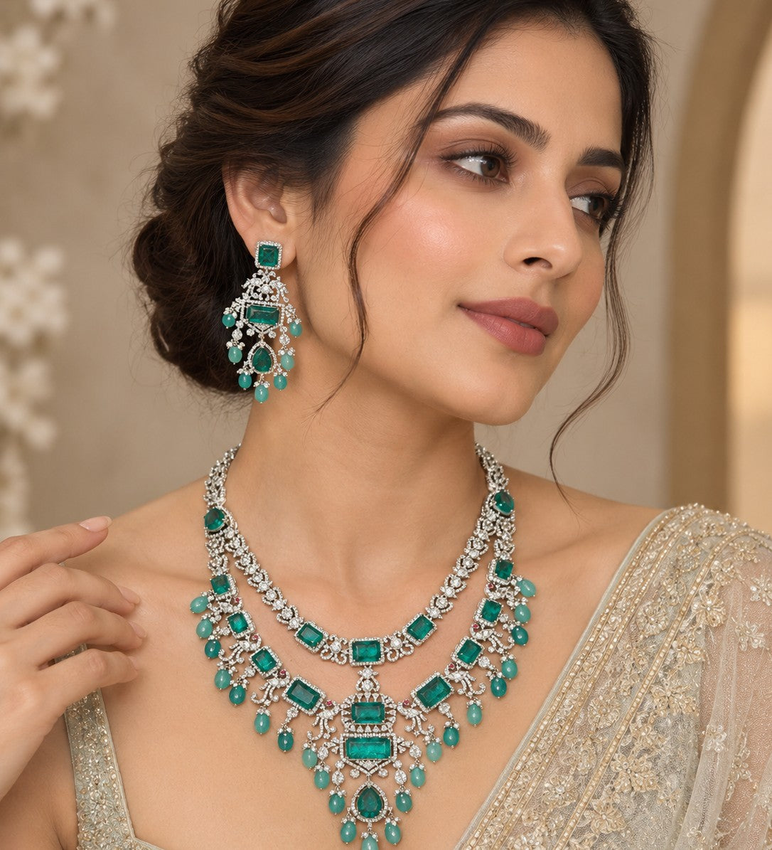 Emerald Green Layered Necklace Set