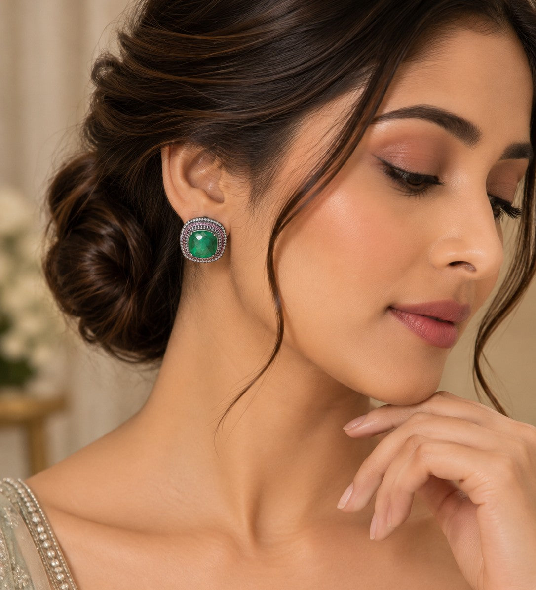 Emerald Green Statement Stud Earrings