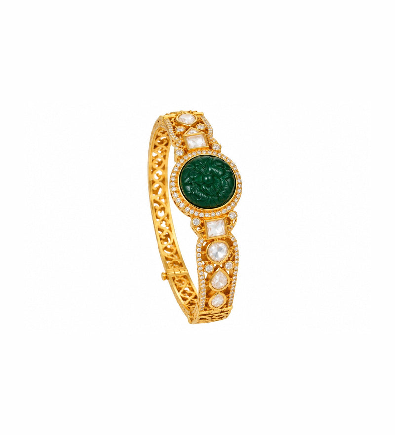 Green Carved Stone Gold-Tone Bracelet