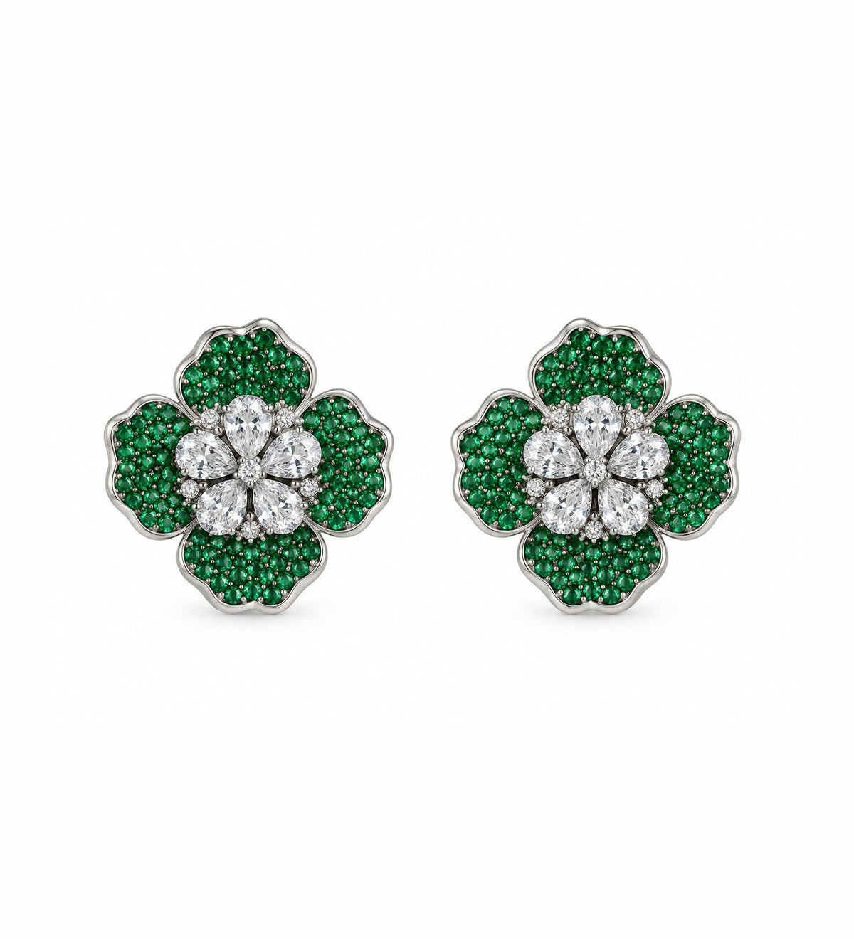 Green Floral Stud Earrings