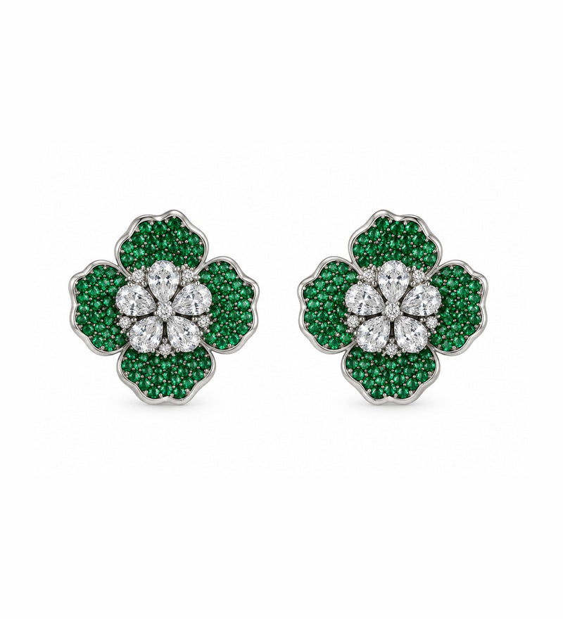 Green Floral Stud Earrings