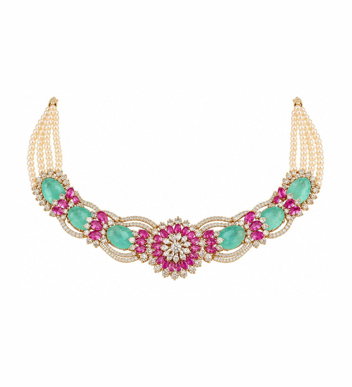Green & Pink Floral Choker Set