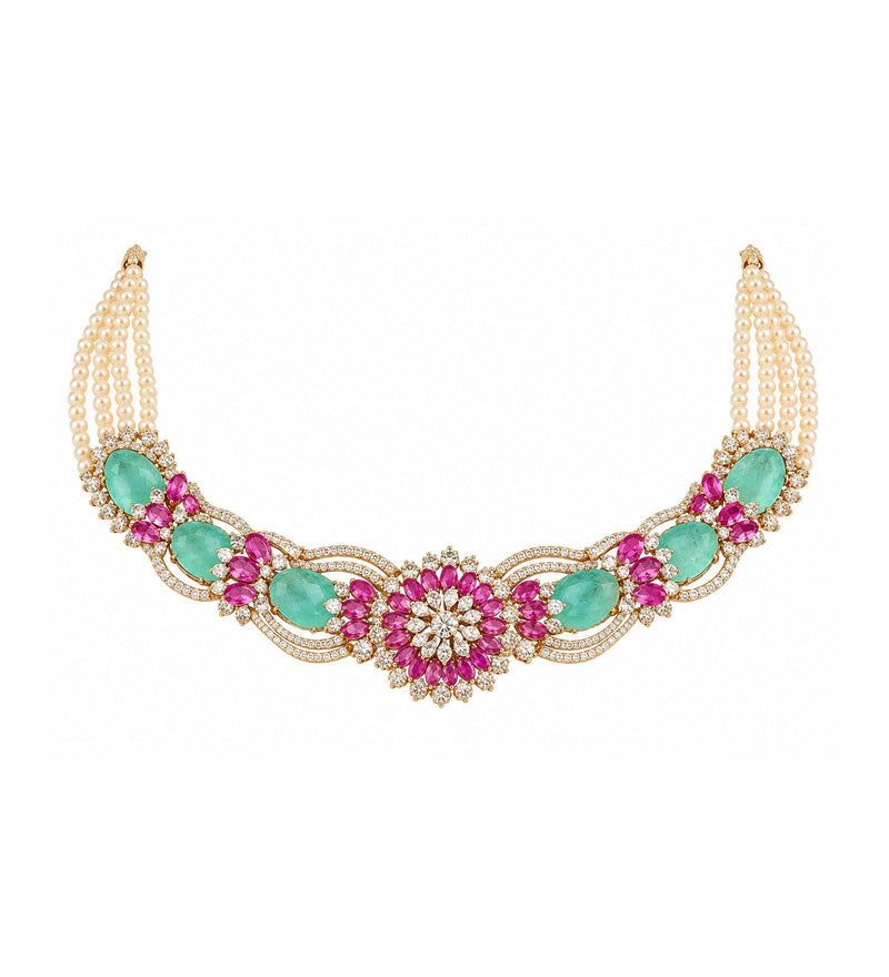 Green & Pink Floral Choker Set