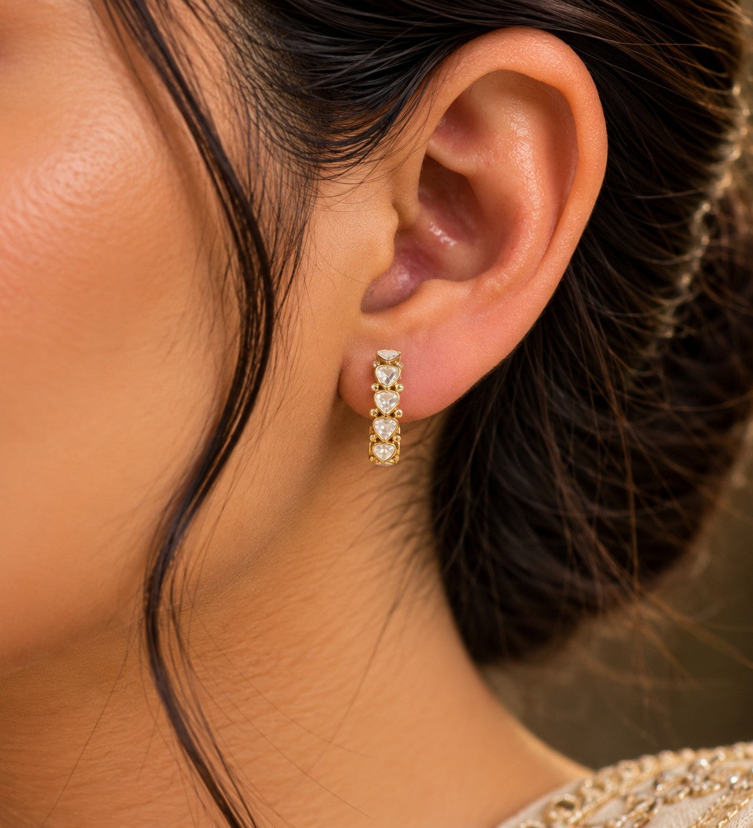 Kundan Heart Link Earrings