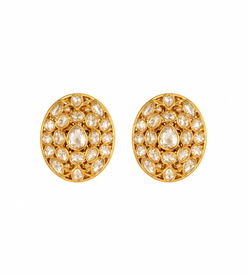 Kundan Oval Floral Stud Earrings