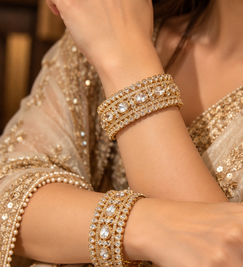 Kundan-Style Gold Stone Kada Set