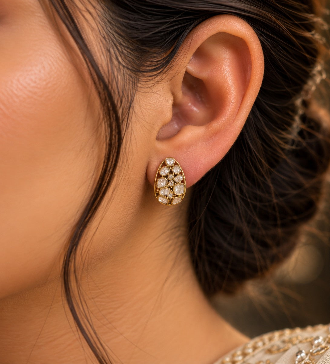 Kundan Teardrop Cluster Stud Earrings