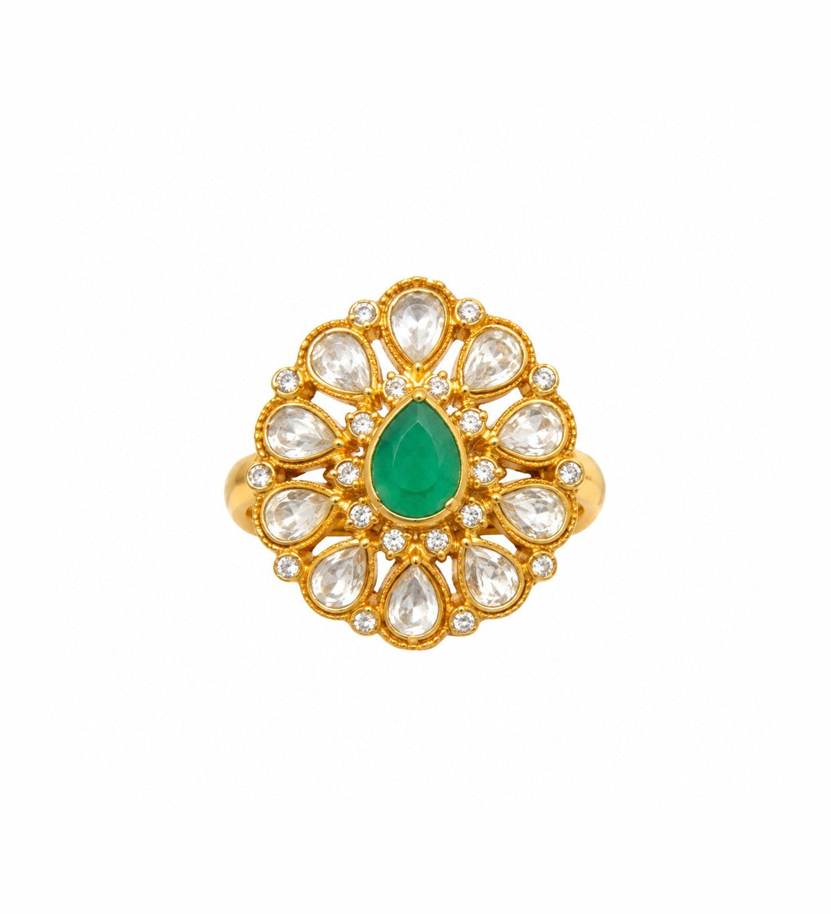 Panna Kundan Floral Statement Ring