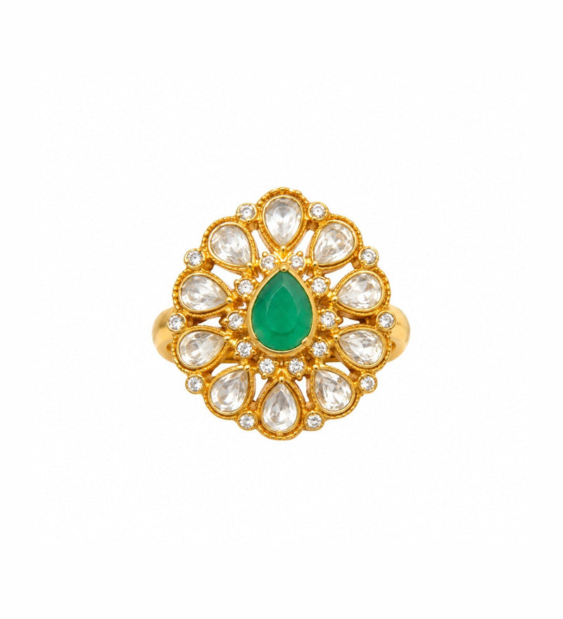 Panna Kundan Floral Statement Ring
