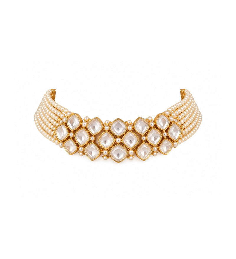 Pearl & Kundan Floral Choker Set