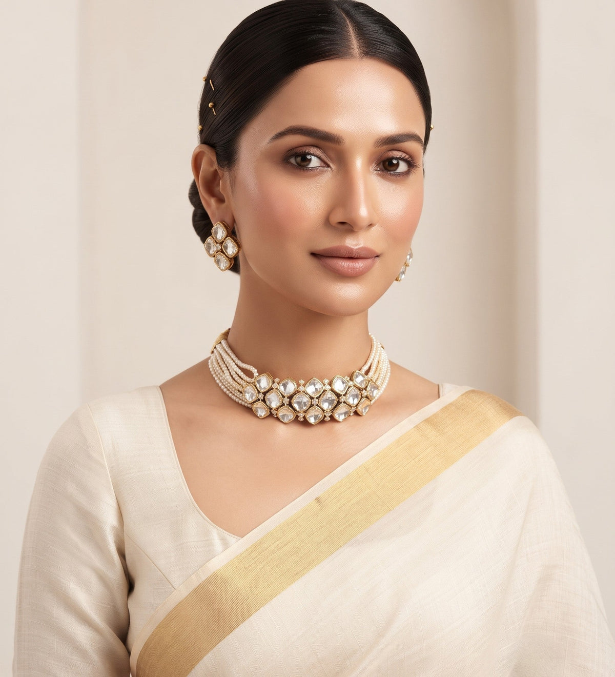 Pearl & Kundan Floral Choker Set