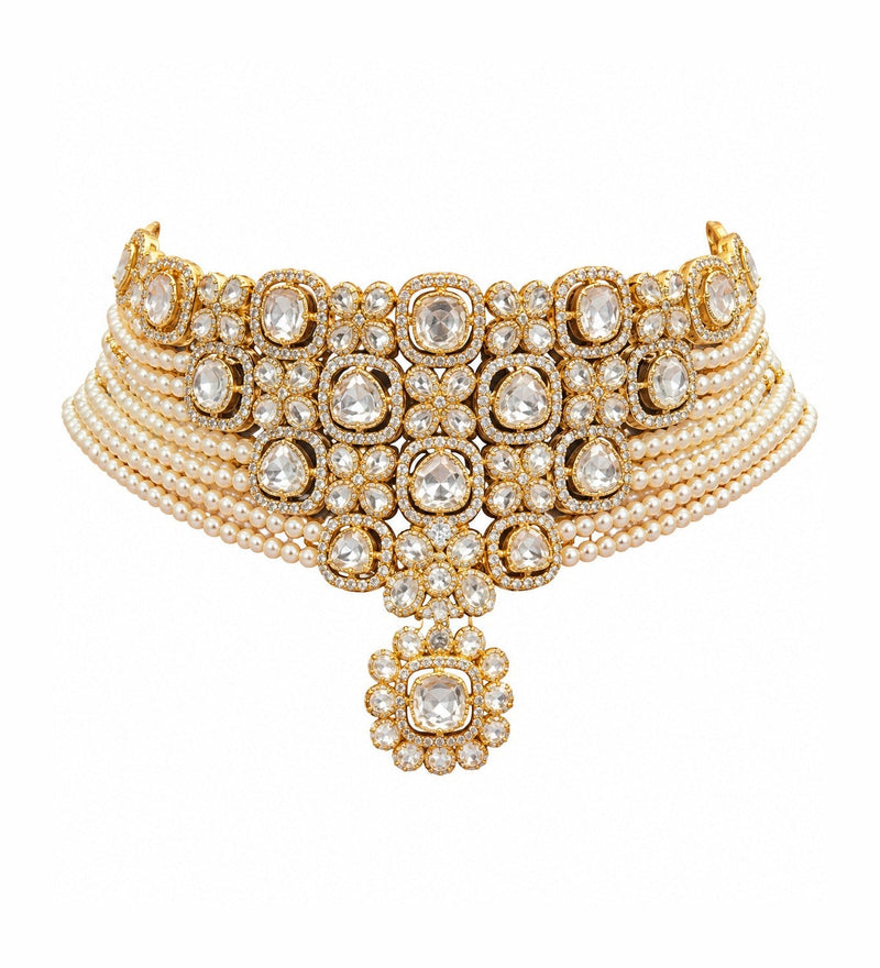 Pearl Kundan Statement Choker Set