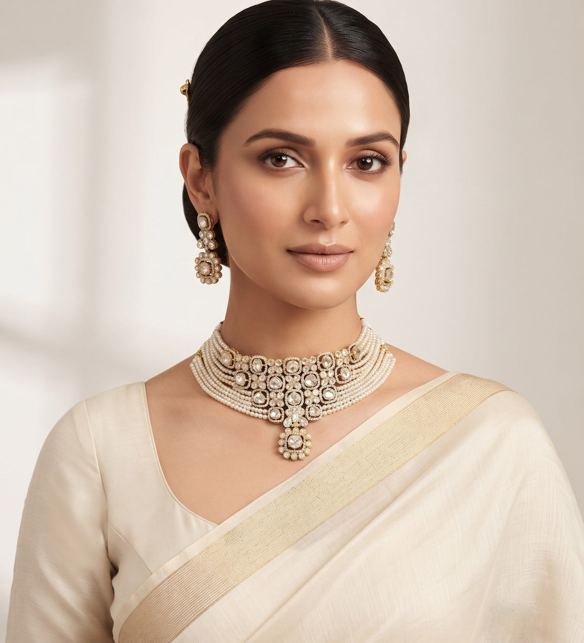 Pearl Kundan Statement Choker Set