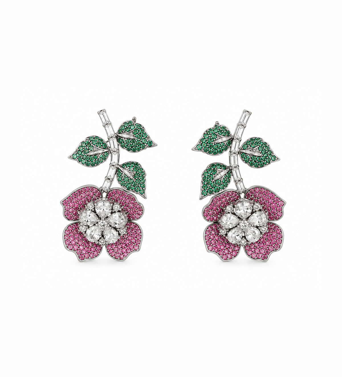 Pink & Green Floral Drop Earrings