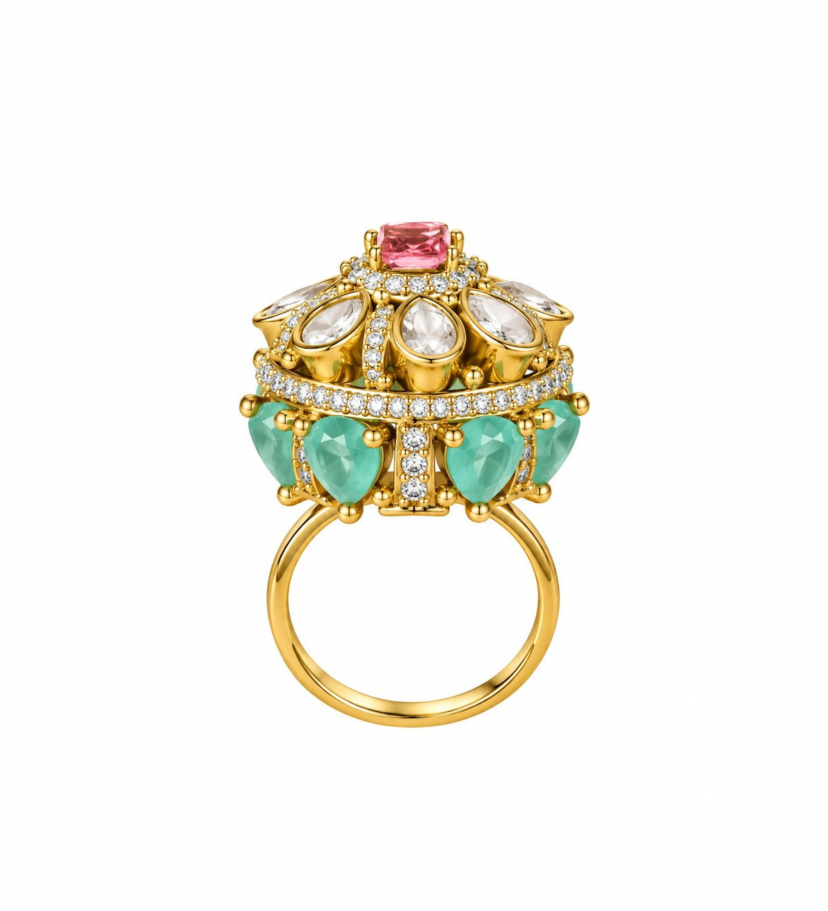 Pink Kundan Floral Statement Ring