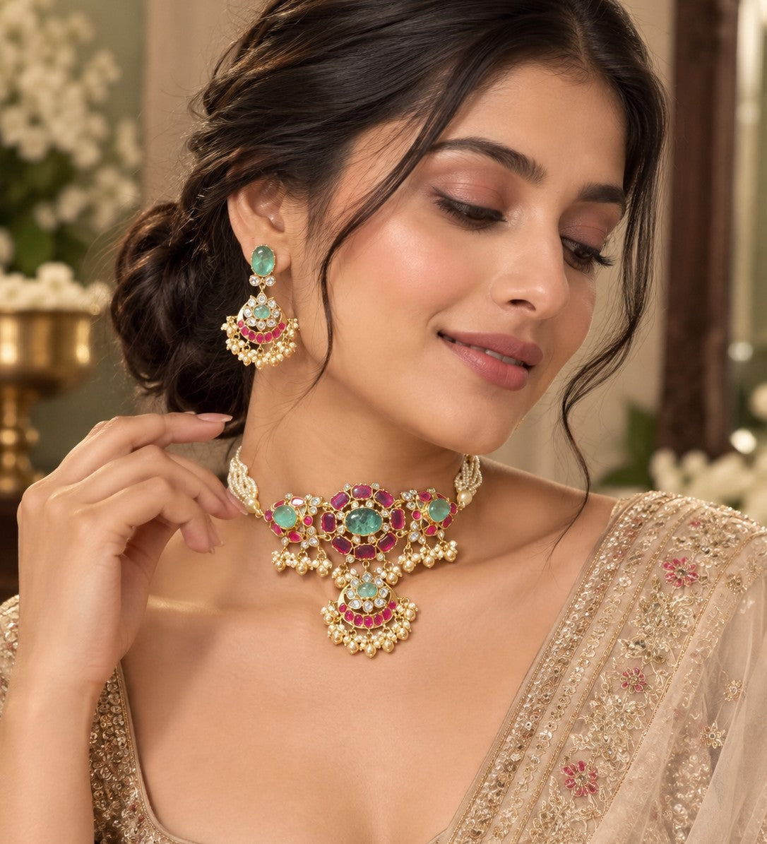 Rajwadi Meenakari Necklace Set