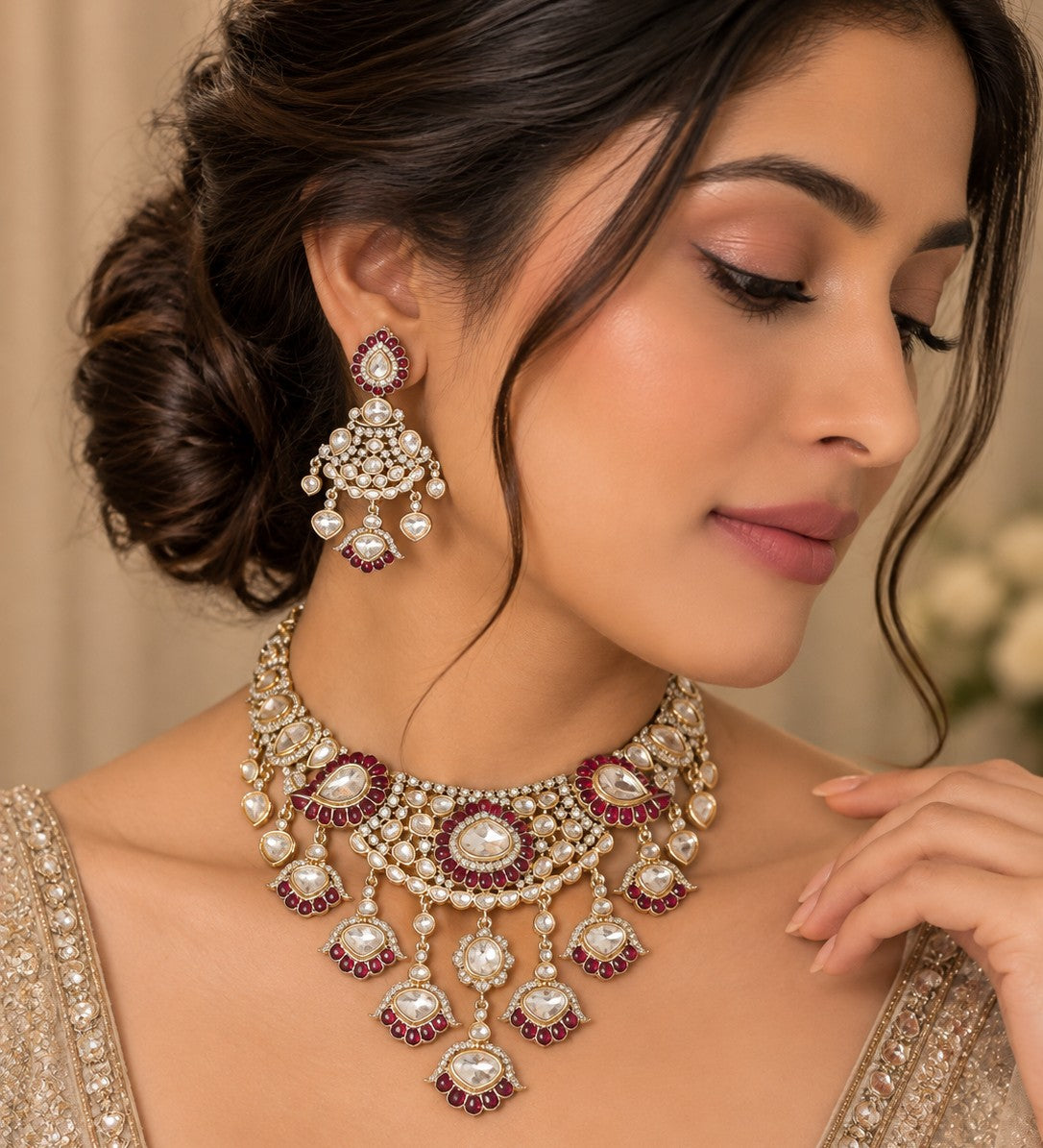 Rani Ruby Kundan Set with Maang Tikka