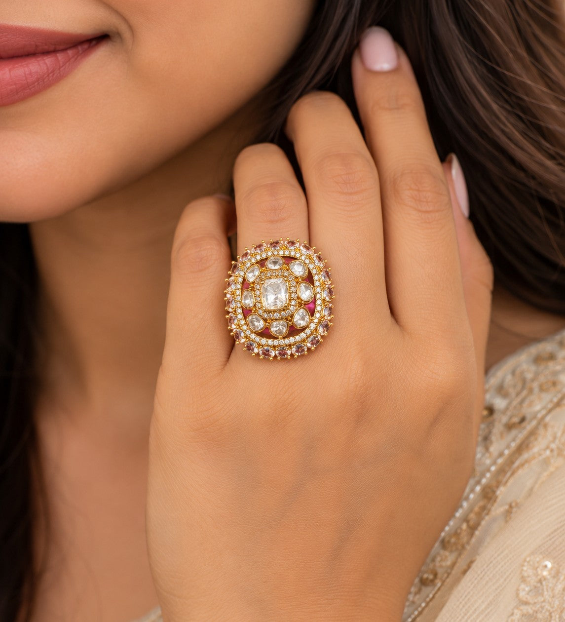 Ruby Kundan Heritage Statement Ring